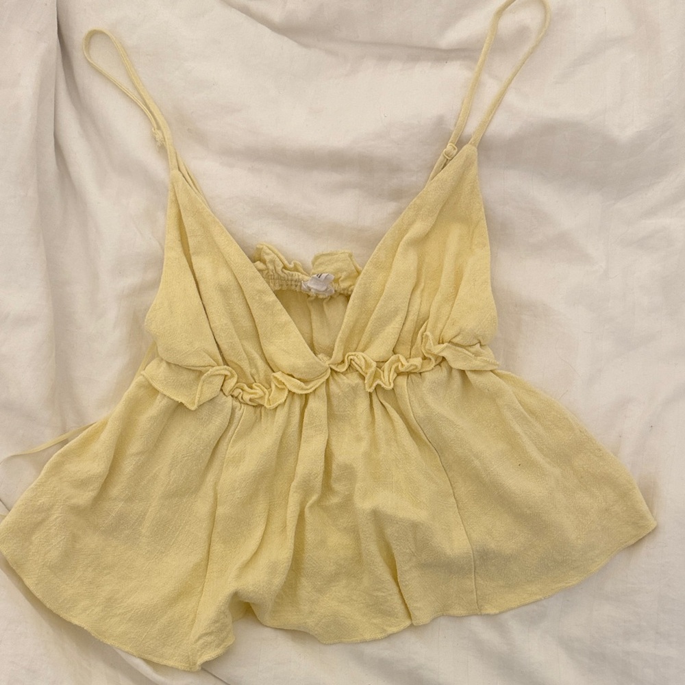 Garage Light Yellow Ruffle Top